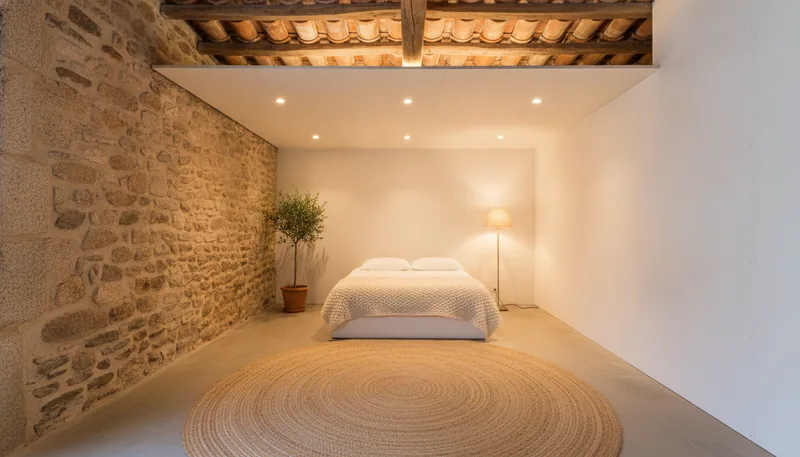 Ancien chai transformé en pièce à vivre avec cloisons et plafond en plaques de plâtre à Vertou