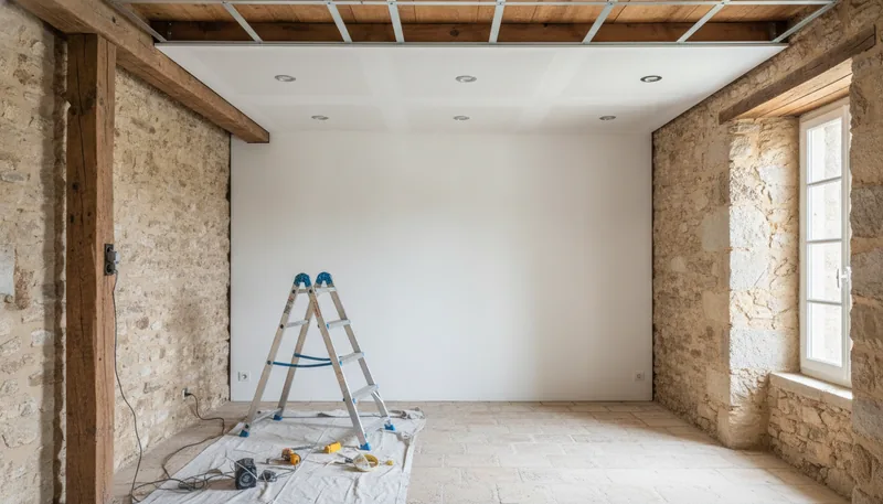 Plafond suspendu neuf posé dans une maison de bourg à Beaupréau-en-Mauges