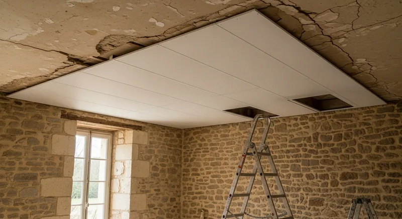 Rénovation d'un plafond fissuré à Trélazé